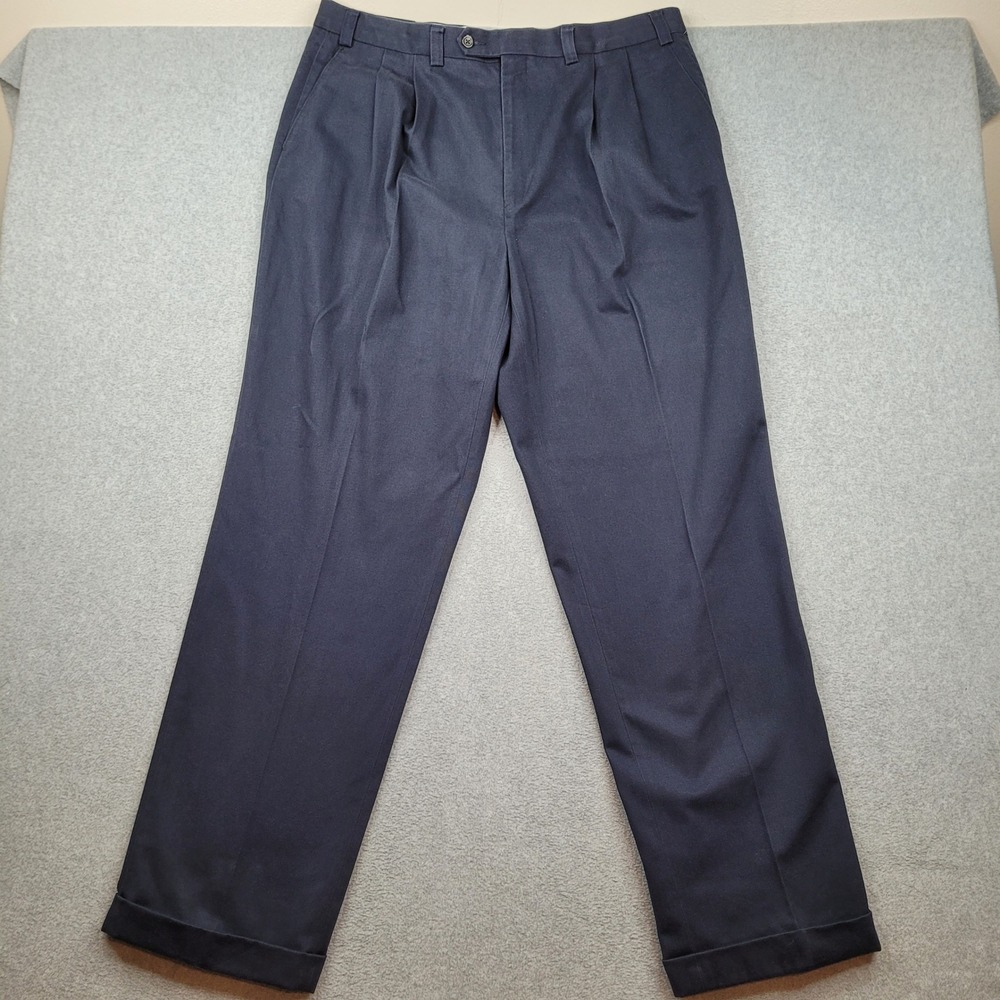 Lauren Ralph Lauren Dress Pants Mens 38x34 Navy Pleated Wrinkle Resistant Cuffed